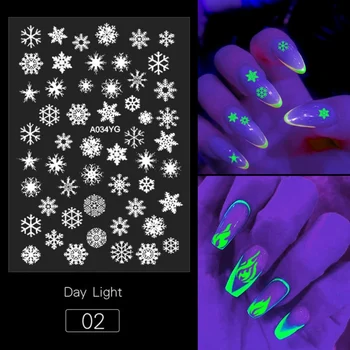 1pc 3D Halloween Nail Art Adesivos de Borboleta Chama Luminosa Snowflowers Brilho Escuro de Glitter Manicure Decorações de Festa