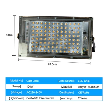 Inundação do diodo emissor de Luz da C.A. 220V, 230V, 240V RGB Exterior Holofote Refletor IP65 Impermeável 50W, 100W LED Rua Lâmpada de Iluminação da Paisagem