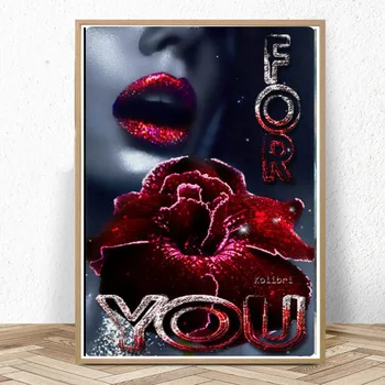 Nova 5D DIY círculo completo de diamante de pintura de rosa os lábios vermelhos para você 3D de bordado de amor dom de ponto de cruz, mosaico, decoração arte
