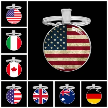 Bandeira nacional EUA, reino UNIDO, Rússia, Espanha Cabochão de Vidro Chaveiro chaveiro chaveiro Mulheres Homens Pingente Patriota recordações