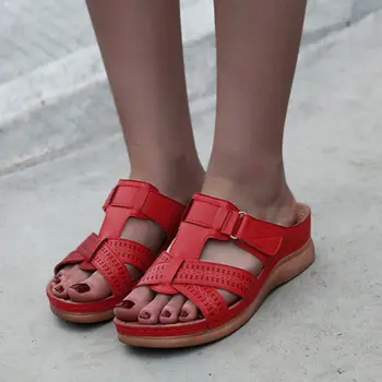 Sapatos de verão Mulher Sandálias Para as Mulheres Macio Vintage Sandálias Anti-derrapante Tamanho Grande Salto Baixo Sapatos de Senhoras Andando Sandálias
