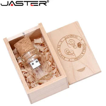 JASTER Nova chegada messenger garrafa de memória usb 2.0 vara de vidro deriva garrafa de unidades flash usb de madeira, cortiça pendrive 16GB 32GB 64GB