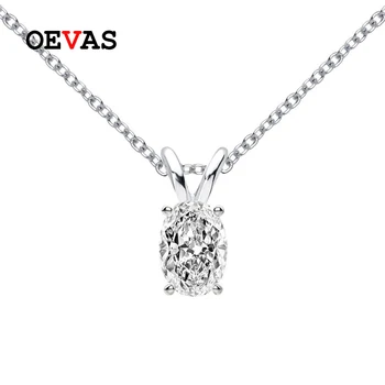 OEVAS 925 Silver 2 Quilates Oval com Alto teor de Carbono do Diamante Pingente de Colar Para Mulheres Espumante Casamento de Finas Jóias de Presente