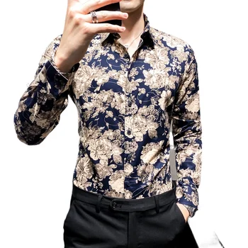 Homens Slim Fit Flor Shirts Desgaste Formal Vestido de Camisas dos Homens de Alta Qualidade 95% Algodão, Camisas de manga comprida Nova Primavera, Outono Tamanho 5XL