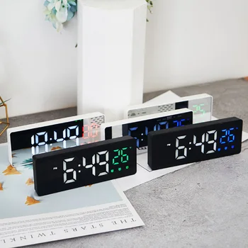 Relógio Led Digital Criança Eletrônico Despertadores Tela Curvada Espelho de Temperatura, Relógio com Função Soneca para Crianças 2021