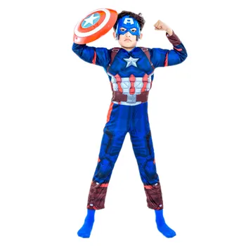 Menino Capitão América Cosplay Macacão Menino Menina Impresso Vingadores Super-Herói De Máscara De Halloween Traje De Super Soldado Escudo Prop Presente