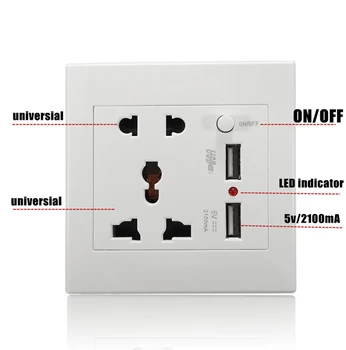 Tomada Universal Painel, C.A. 110-250V Dual USB, Carregador de Porta, Controle do Interruptor 13A USB Tomada de Parede de Alimentação da Tomada do Carregador Doméstico