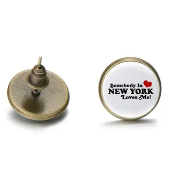 SIAN eu Amo NYC em Nova York Brincos de Arte Foto Padrão Cúpula de Vidro para Mulheres, Homens Brincos Moda Jóias Presentes Atacado