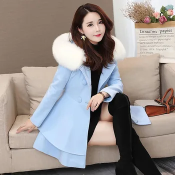 2021 Novo Outono Inverno Mulheres Casaco de Lã coreano de comprimento Médio Slim Double breasted Solta Casaco de Lã Mulheres Casaco Plus Size Vestuário