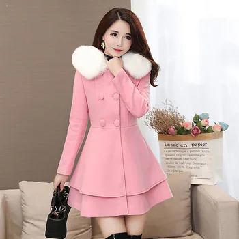 2021 Novo Outono Inverno Mulheres Casaco de Lã coreano de comprimento Médio Slim Double breasted Solta Casaco de Lã Mulheres Casaco Plus Size Vestuário