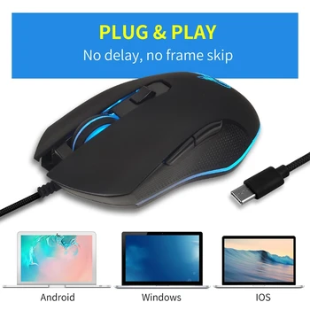 Coelho RGB com Fio Gaming Mouse com Fio USB Luminosa Jogo de Rato de Programação de Macro 2400 DPI Óptico com Fio Mouse Gamer