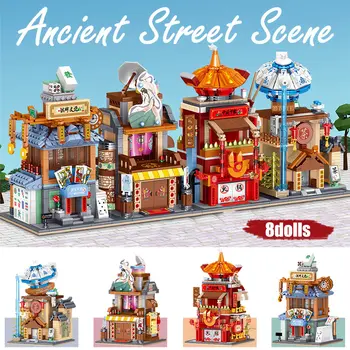 Mini Cidade Chinesa Criador do Street View Modelo de Blocos de Construção de Casa a Estatueta de Educação MOC Tijolos de Brinquedos Para Crianças Presentes