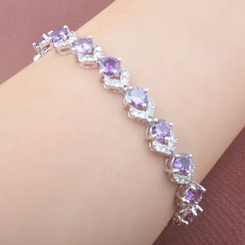 Dubai Joias Roxo Crystal Bracelet Para as Mulheres Cúbicos de Zircônia Cor de Prata Jóias de Casamento da Pulseira 2020 Novas OS0251