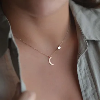 O Novo Simplicidade Lua estrela Pingente de Colar Para Mulheres Bijoux Maxi Colares Declaração Collier Moda Jóias