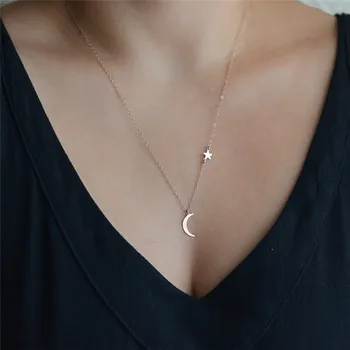 O Novo Simplicidade Lua estrela Pingente de Colar Para Mulheres Bijoux Maxi Colares Declaração Collier Moda Jóias