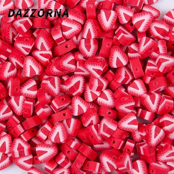 50/100Pcs Vermelho Morango Grânulos de Argila do Polímero Esferas Espaçador Miçangas Para Fazer Jóias DIY Pulseira Colar Acessórios