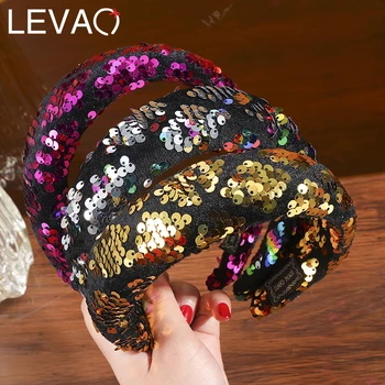 Levao Acolchoado Lantejoulas Cabeça Para Mulheres Ampla Esponja Brilhante Hairbands 2021 Novos Acessórios De Cabelo, Faixas De Cabelo Moldura Aro Do Headwear
