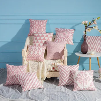 Nordic minimalista-de-rosa jogar travesseiro capa geométrica de algodão bordado sofá fronha Office capa de almofada 45x45 carro de decoração de casa