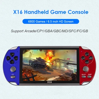 X16 Retro Consola de jogos Portátil, Mini-Consola de jogos Portátil de 6,5 polegadas, 8GB de HD, Player de Vídeo interno 6800 Jogos Clássicos