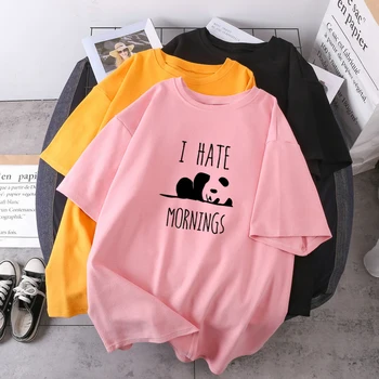 De verão, O decote Senhora Roupas de Manga Curta Panda Bonito de Impressão de T-shirts Mulher de Lazer 2021 de Roupa Nova Harajuku Fashion Camisetas