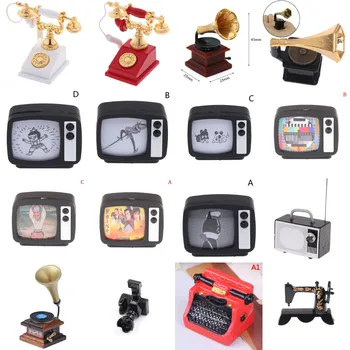 1pcs em 1:12 Casa de bonecas em Miniatura Telefone Câmara de Simulação de TV Vitrola, Máquina de Costura Modelo Boneca, Acessórios de Decoração, Brinquedos