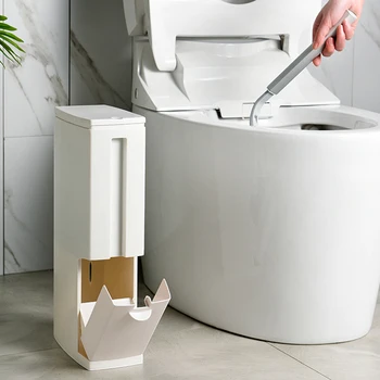 Estreito De Lixo Pode Multifunções Balde De Lixo Com Escova De Vaso Sanitário Adequado Para Pequenos Banheiros Domésticos, Ferramentas De Limpeza Dropshiping