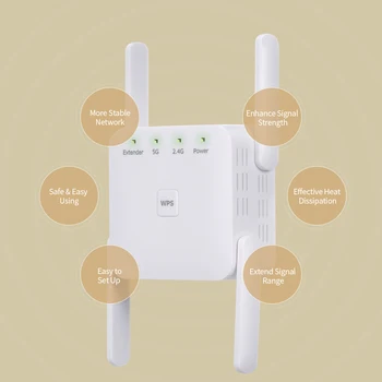 1200Mbps 2,4 G 5G de Dupla Frequência Repetidor WiFi WiFi Extender Reforço de Sinal sem Fio Branco para Uso Doméstico para Home Office