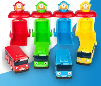 [ Engraçado ] 4pcs/set Escala modelo de Censurar o pequeno ônibus crianças em miniatura de ônibus bebê oyuncak garagem censurar ônibus estacionamento de veículos de brinquedos