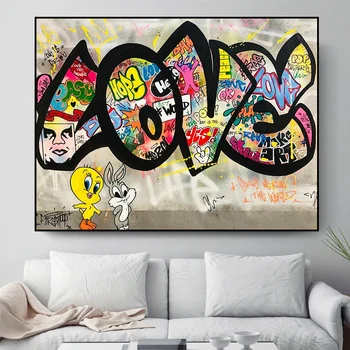 Rua colorida, ADORO Arte do Grafite Tela de Pintura de Parede de Arte Cartazes Impressões de Parede Imagens para a Sala de Home da Parede Decoração Cuadros