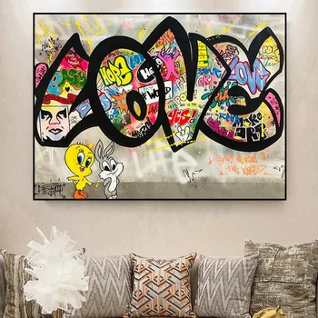 Rua colorida, ADORO Arte do Grafite Tela de Pintura de Parede de Arte Cartazes Impressões de Parede Imagens para a Sala de Home da Parede Decoração Cuadros