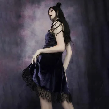 Cosplay Escuro Shopping Goth Vestido das Mulheres do Vintage Vestido de Veludo Laço alt roupas estética Gótica Clube de Vestidos de Festa para meninas