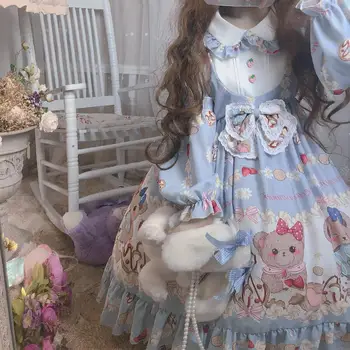 2021 Mola Vintage Japonês Lolita Vestido De Menina Mulher Menina Soft Vento Bonito Fungo Vestido De Renda Manga Longa Vestido Bonito