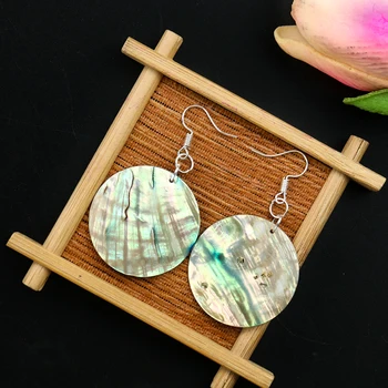 Lucury natural abalone shell brincos dangle disco redondo de moeda paua de artesanato de verão em ocean beach arco-íris mulher presente da jóia