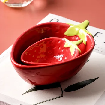 Criativo de Crianças Taça de Morango Tigela Menina de Coração Ins Líquido Vermelho de Mesa de Cerâmica Tigela de Sobremesa de Salada de Frutas, Macarrão Instantâneo