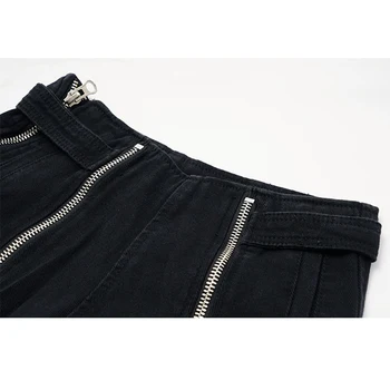 2021 Verão Zíper Shorts Jeans De Cintura Alta Mulher Alta Moda De Rua Senhora Do Vintage Da Moda De Perna Larga Casual Shorts Jeans Feminino
