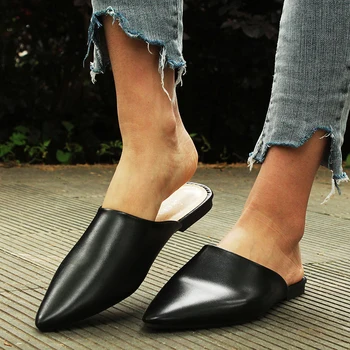 2021 Verão Flats Senhora, Sandálias, Chinelos De Quarto Soild Cor Escorregar Sobre O Dedo Apontado Mulheres Mulas Exterior Chinelo Sapatos De Mulher Slides