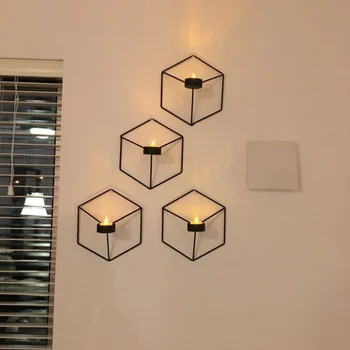 Estilo nórdico 3D Geométricas Castiçal de Metal de Parede Suporte de Vela Candeeiro de Correspondência de Pequeno Tealight Casa Ornamentos