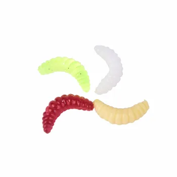 100 Pcs/monte 2,2 cm macio larva Grub Suave Atração Iscas de cheiro Worms Brilho Camarão, Iscas de Pesca