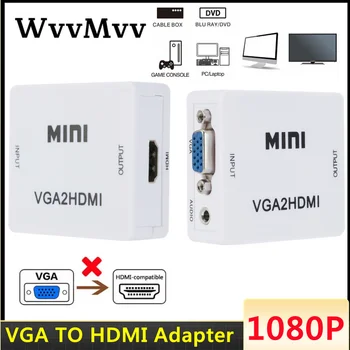 Mini VGA para HDMI compatível com o Conversor de VGA2HDMI de Vídeo do Adaptador de Áudio 1080P Para o PC do Caderno de HDTV, Projetor TV Portátil