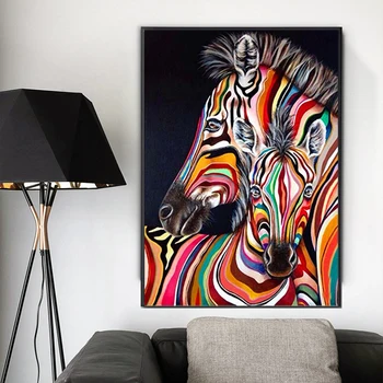 Resumo Cabeça de Cavalo Pintura a Óleo do arco-íris Arte do Grafite Dois Cavalos Cartazes e Estampas Modernas, Tela de Pintura, Arte de Parede de Imagem