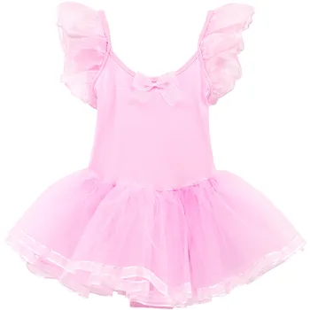 Cor-de-rosa Balé de Vestir para Raparigas Crianças Tutu de Lantejoulas Desgaste de Dança Infantil de Manga Curta Princesa Puffy Vestido de Trajes de Dança