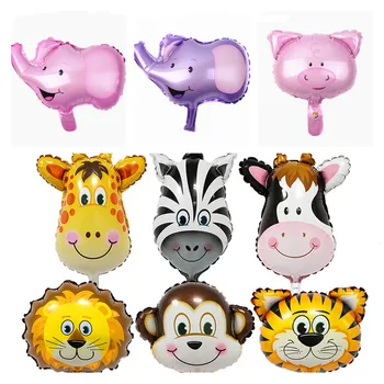 Médio/mini cabeça de animal folha de alumínio balão cabeça de tigre leão cabeça de desenhos animados animal farm balão de aniversário de crianças partido de estilo