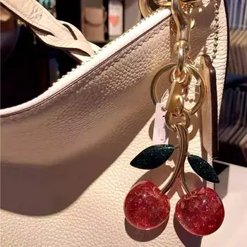 Genuína de Alta Qualidade Novo Cristal Cherry Anel de Chave Bag duplo Pingente Saco de Mulheres Ornamentos Requintado Chave do Carro do Anel Clássicos Acessórios