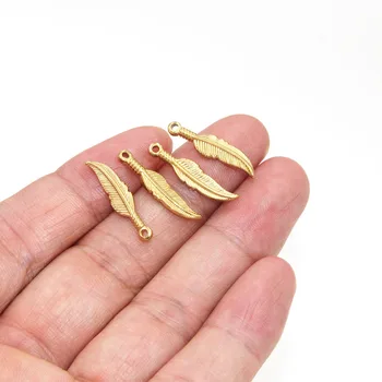 10pcs Pena de Charme Pingentes de Aço Inoxidável de Ouro Contas Encantos Resultados para DIY Pulseira Colar da Jóia de Tomada de Suprimentos
