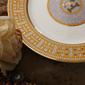 Pratos de Louça de Cerâmica, porcelana de Ossos Conjunto de Jantar de Porcelana, Louça Prato de Servir a Sobremesa Decorativa da Casa