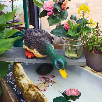 Jardim Beber Pato Escultura De Simulação De Resina Animal Estátua Ao Ar Livre Lagoa De Decoração, Artesanatos Rockery Jardinagem Decoração
