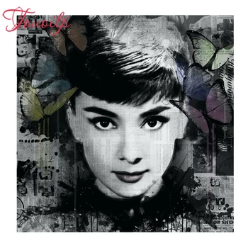 Touoilp quadrado/redondo Audrey Hepburn 5d diamante pintura cruz de Ano novo bordado de diamante de plástico artesanato Cheio de diamantes pintura