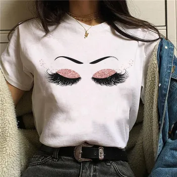 Microexpressions T-shirt Harajuku Brilhante cílios Gráfico T-Shirt das Mulheres sombra de Olho Grunge Camisa de Moda Ullzang Tee Fêmea Topo
