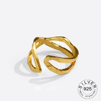 925 Anéis de Prata Esterlina para as Mulheres de Cruz em Linhas de Ouro Cor de Noiva Vintage na Moda Jóias Ajustável Grande Anéis Antigos Anillos