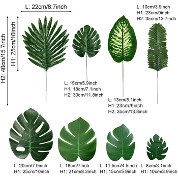 68 Peças 8 Tipos Tropical Decorações do Partido Selva Monstera Folhas , Artificial Folhas de Palmeira com o Falso Tronco